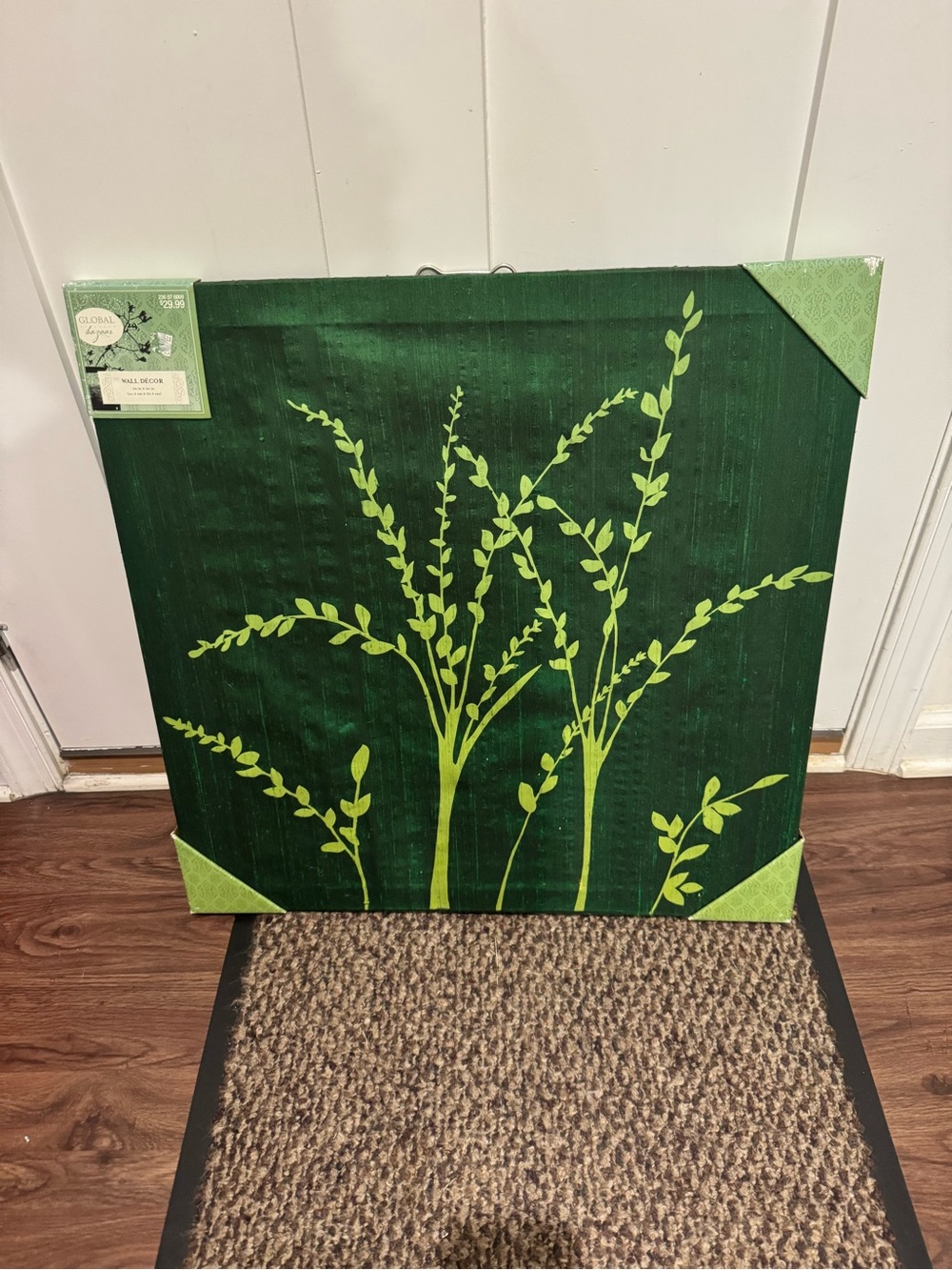 Green Leaf Silhouette Canvas Wall Art 24x24